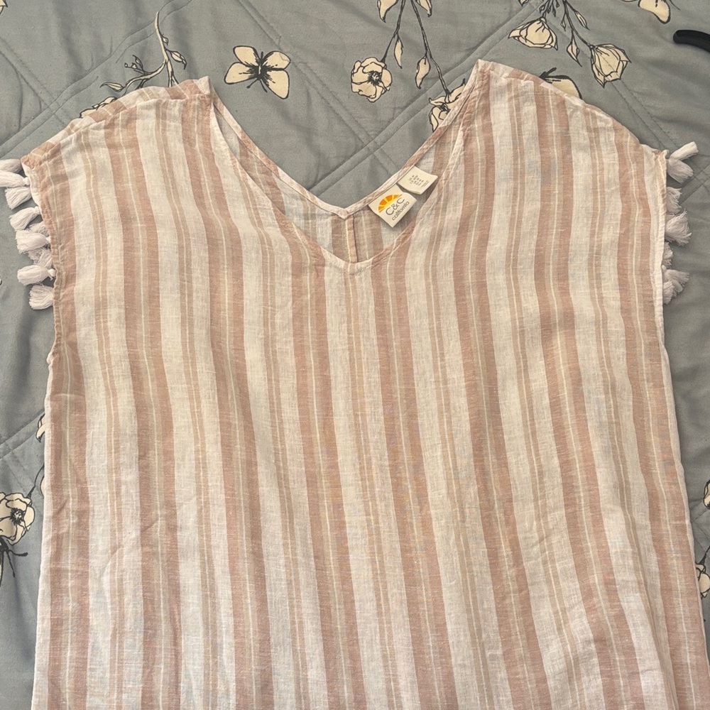 C&C California Cream and Tan Striped Cover-up